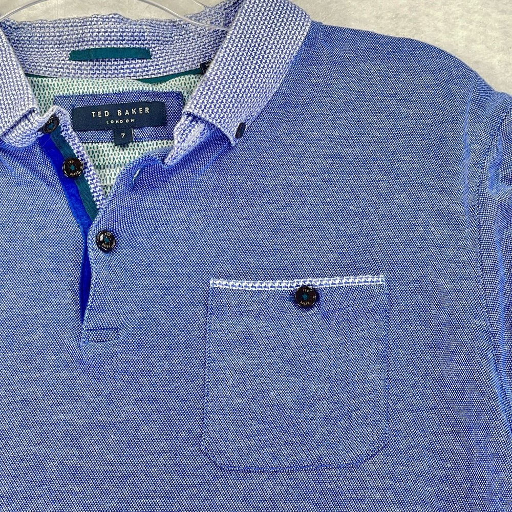 TED BAKER London Mens 7/3XL Blue Polo Golf Shirt Casual Short Sleeve Pocket